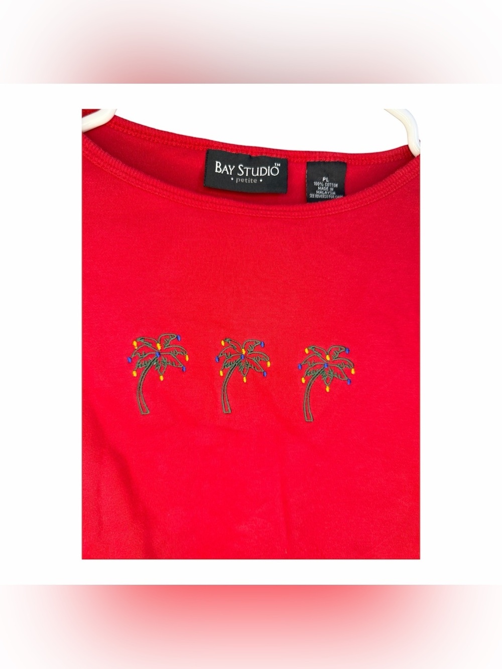 Bay Studio Bright Red 3/4 Sleeve with Palm Trio - Picture 5 of 5